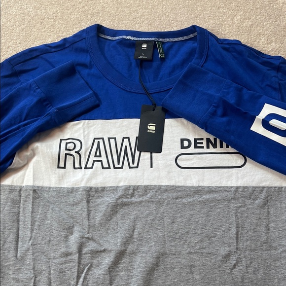 G Star Raw Men's Long Sleeve T Shirt Blue White Gray Color Block Size L - Picture 1 of 7